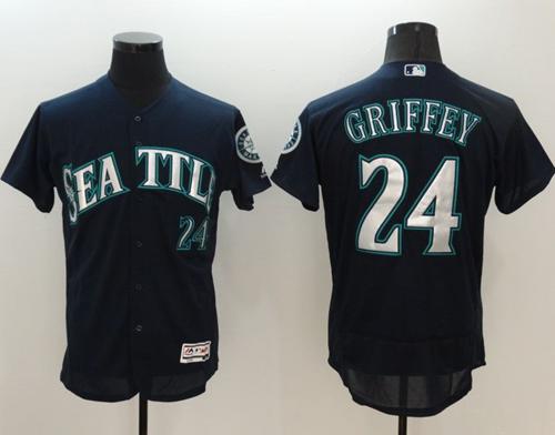 Mariners #24 Ken Griffey Navy Blue Flexbase Authentic Collection Stitched MLB Jersey - Click Image to Close